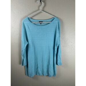 Talbots Size Large Linen Sweater Blue Lightweight Open Knit Spring Preppy Summer